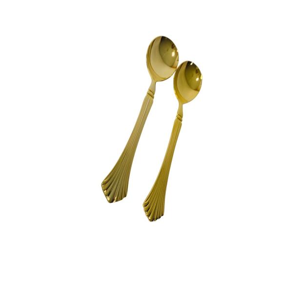 Gold Electroplate Vintage Sugar Spoons Set of 2 Scalloped 6.5 Inch - Picture 3 of 6